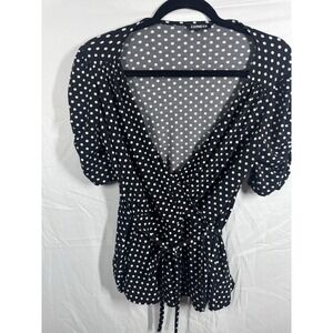 Express black and white polka dot short sleeve wrap blouse Sz S/P
